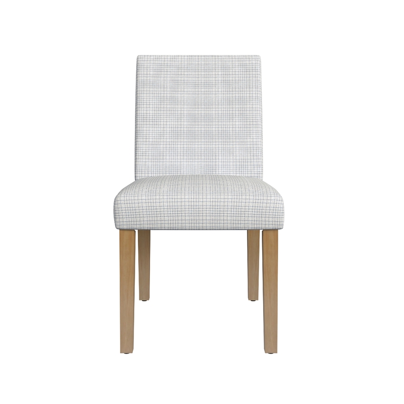Benjara Kip Dining Chair- Honey Oak Wood- Cream Mini Grid Pattern Woven Fabric