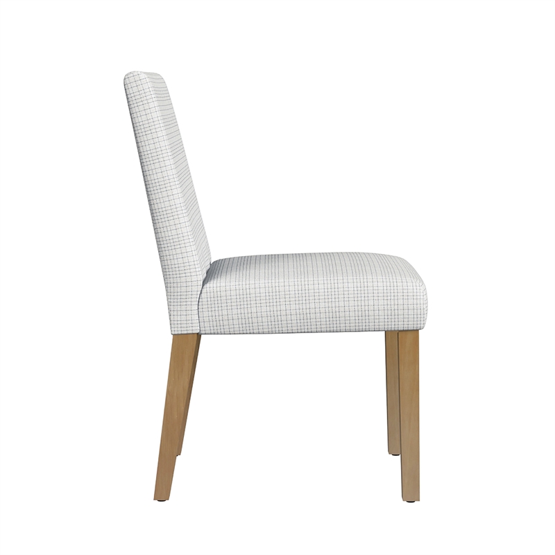Benjara Kip Dining Chair- Honey Oak Wood- Cream Mini Grid Pattern Woven Fabric