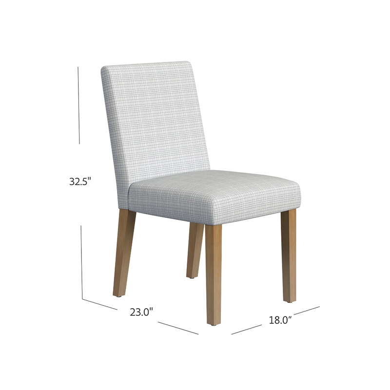Benjara Kip Dining Chair- Honey Oak Wood- Cream Mini Grid Pattern Woven Fabric