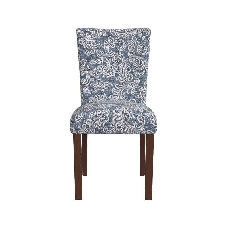 Benjara Jax Parsons Dining Chair Set of 2- Blue Jacobean Print Polyester