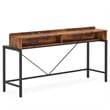 Benjara Zil Sofa Console Table- 71 Inch- Industrial Brown Wood and Black Metal