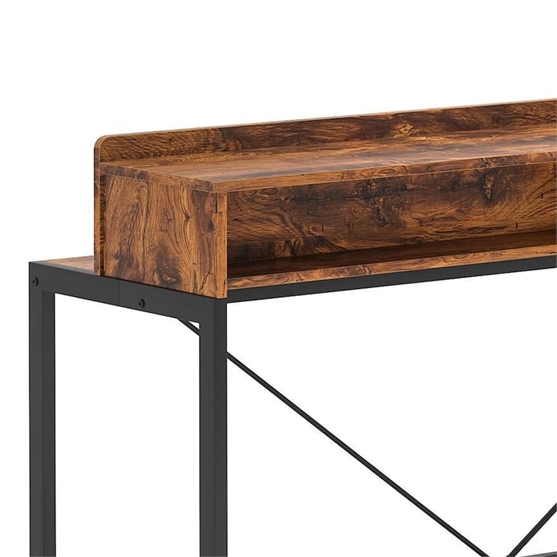Benjara Zil Sofa Console Table- 71 Inch- Industrial Brown Wood and Black Metal