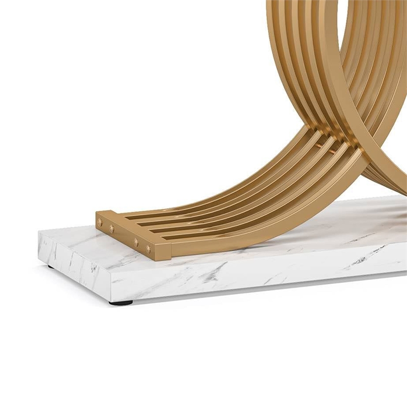 Benjara Meu Console Table- Curved Gold Metal Base- 39