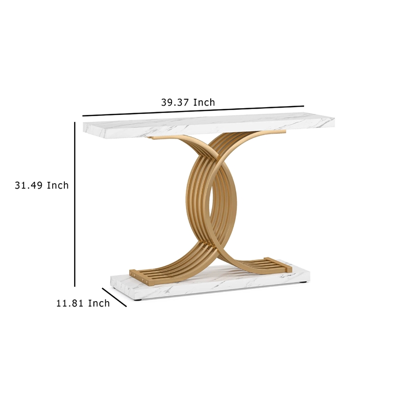 Benjara Meu Console Table- Curved Gold Metal Base- 39