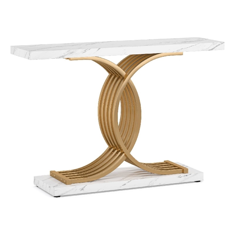 Benjara Meu Console Table- Curved Gold Metal Base- 39