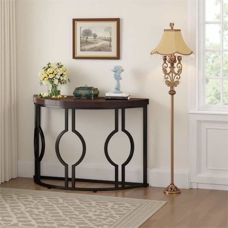 Benjara Accent Sofa Console Table- Geometric Black Metal- 43