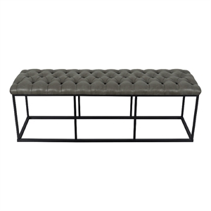 Benjara Ali Ottoman Bench- Open Metal Frame- Gray Tufted Faux Leather 52 Inch