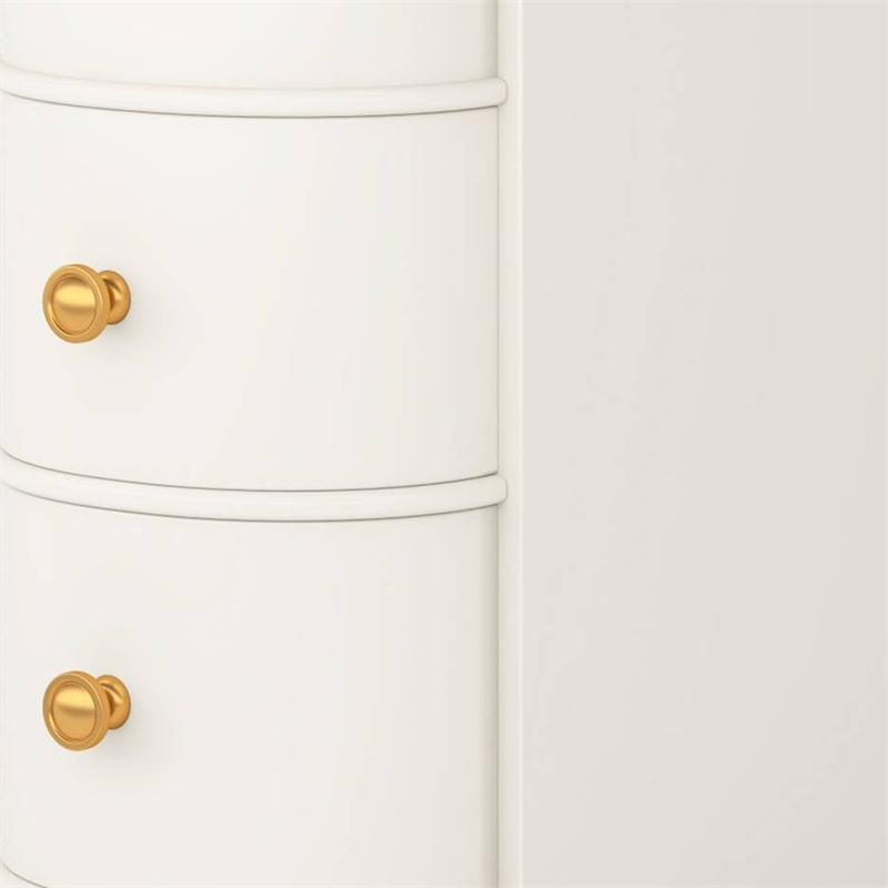 Benjara Side Table Nightstand w 2 Drawers- Narrow Curved Design- White- Gold