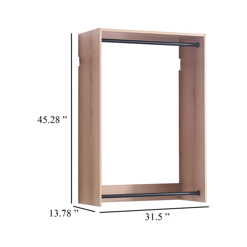 Benjara Vedz Wall Mounted Walk in Closet- 2 Hanging Rods- Oak Brown Melamine