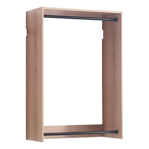 Benjara Vedz Wall Mounted Walk in Closet- 2 Hanging Rods- Oak Brown Melamine