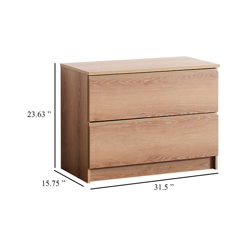 Benjara Vedz Dresser Unit with 2 Drawers- Modern Oak Brown Melamine Finish