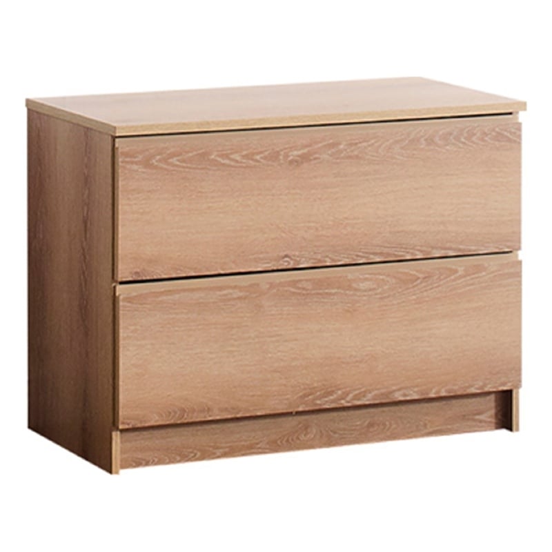 Benjara Vedz Dresser Unit with 2 Drawers- Modern Oak Brown Melamine Finish