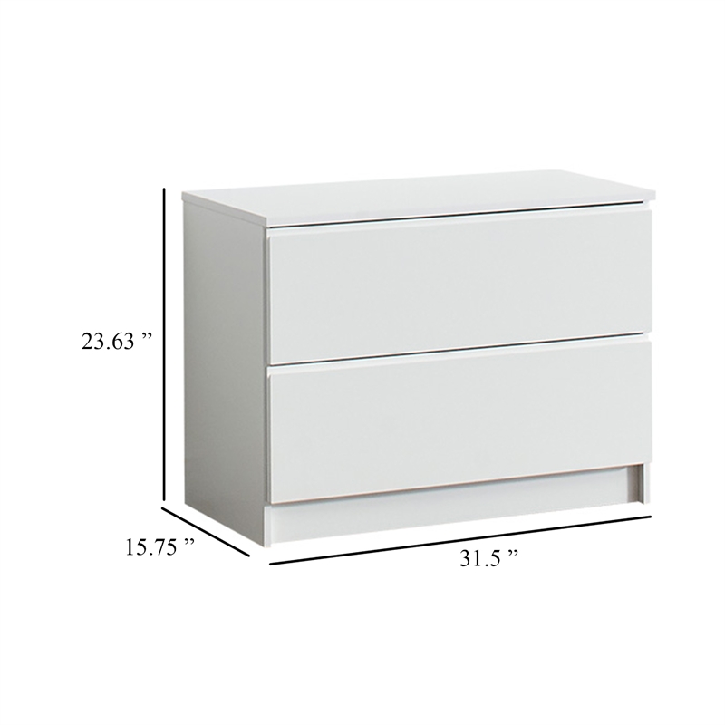 Benjara Vedz Dresser Unit with 2 Drawers- Modern White Melamine Finish