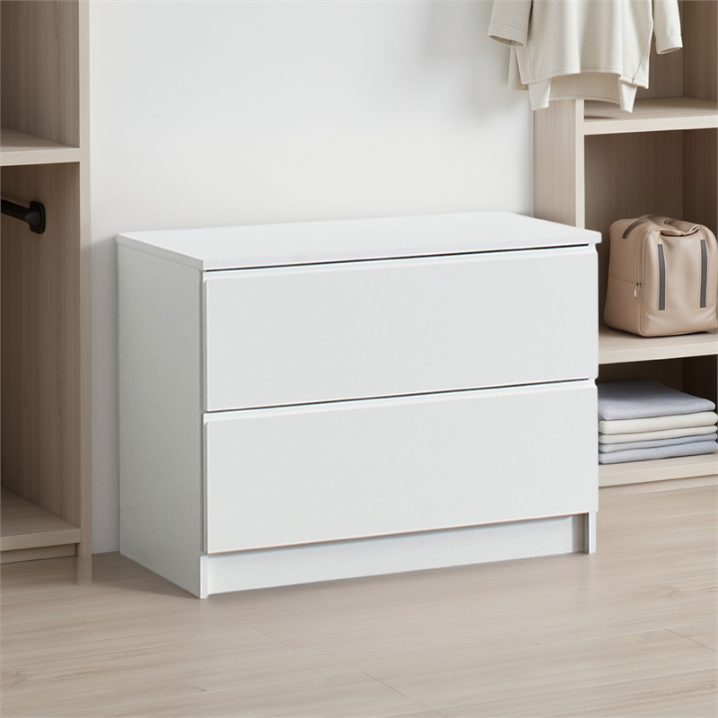 Benjara Vedz Dresser Unit with 2 Drawers- Modern White Melamine Finish