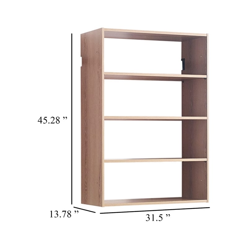 Benjara Vedz Wall Mount Adjustable Shelf- 4 Open Shelves- Oak Brown Melamine
