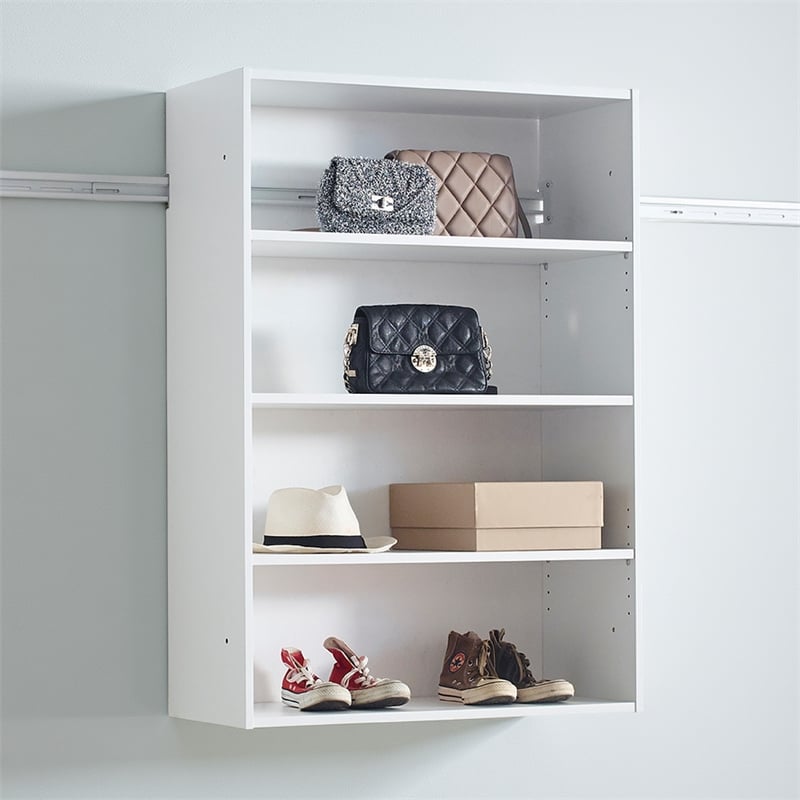 Benjara Vedz Wall Mount Adjustable Shelf- 4 Open Shelves- White Melamine