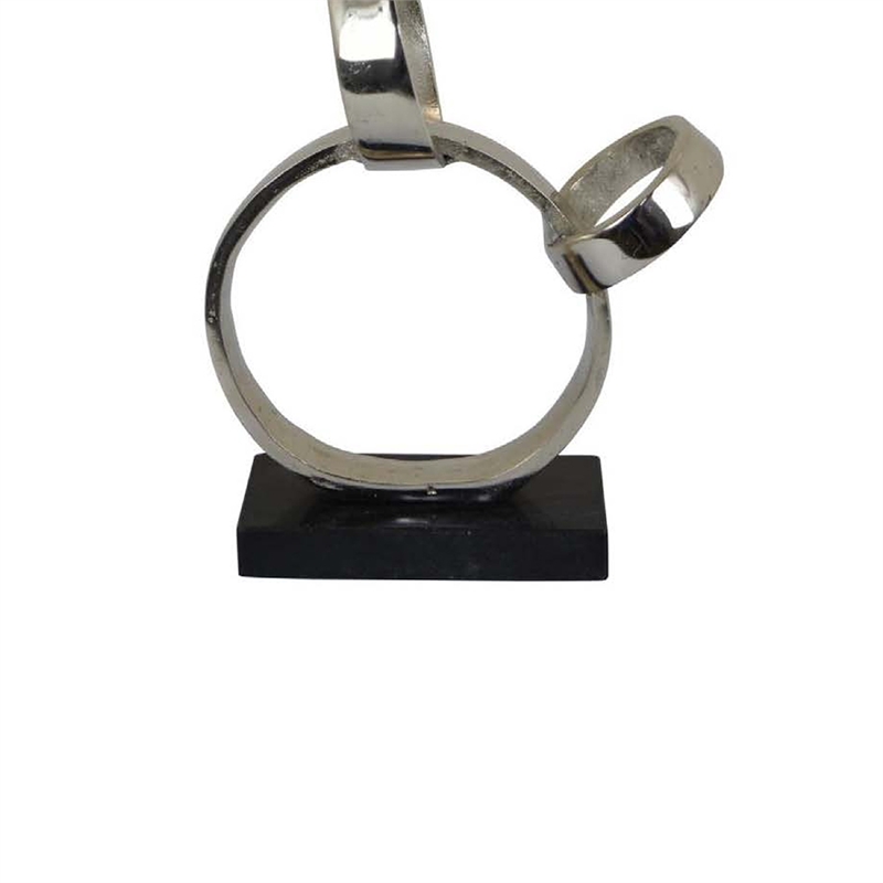 Benjara Lo Abstract Interlinked Ring Sculpture- Solid Black Base- Silver Metal