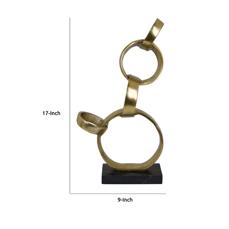 Benjara Lo Abstract Interlinked Ring Sculpture- Solid Black Base- Gold Metal