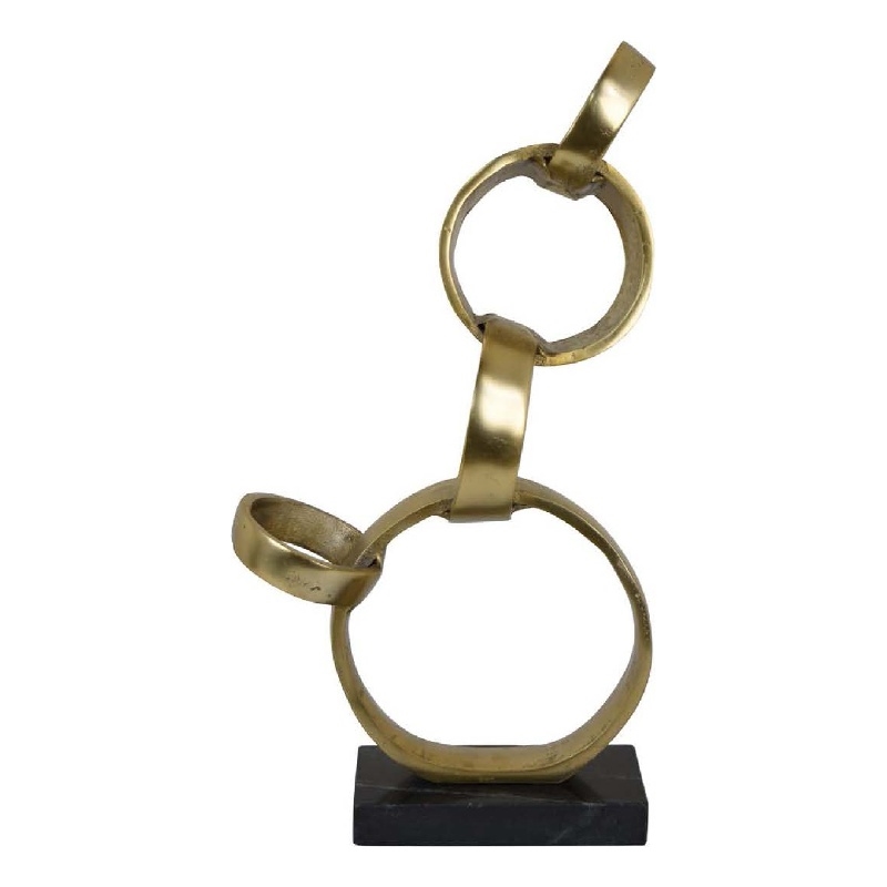 Benjara Lo Abstract Interlinked Ring Sculpture- Solid Black Base- Gold Metal