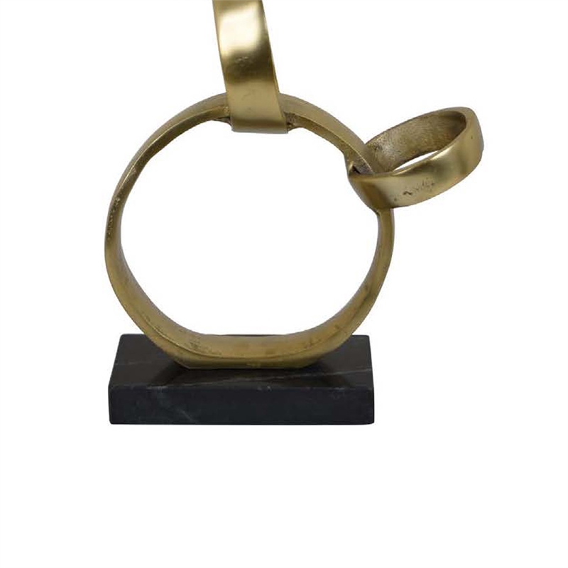 Benjara Lo Abstract Interlinked Ring Sculpture- Solid Black Base- Gold Metal