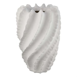 Benjara Velz Decorative Flower Vase- 18&quot Wavy Shape- Matte White Ceramic
