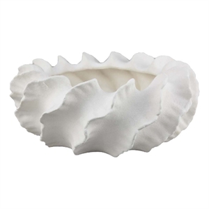 Benjara Velz Decorative Planter- 16&quot Wavy Edge- Matte White Ceramic