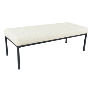 Benjara Alp Bench- Black Open Metal Frame- Cream Woven Tufted Fabric 54 Inch