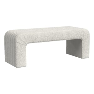 Benjara Gus Bench- Curved Arch Design- Cream Channel Tufted Velvet 48 Inch