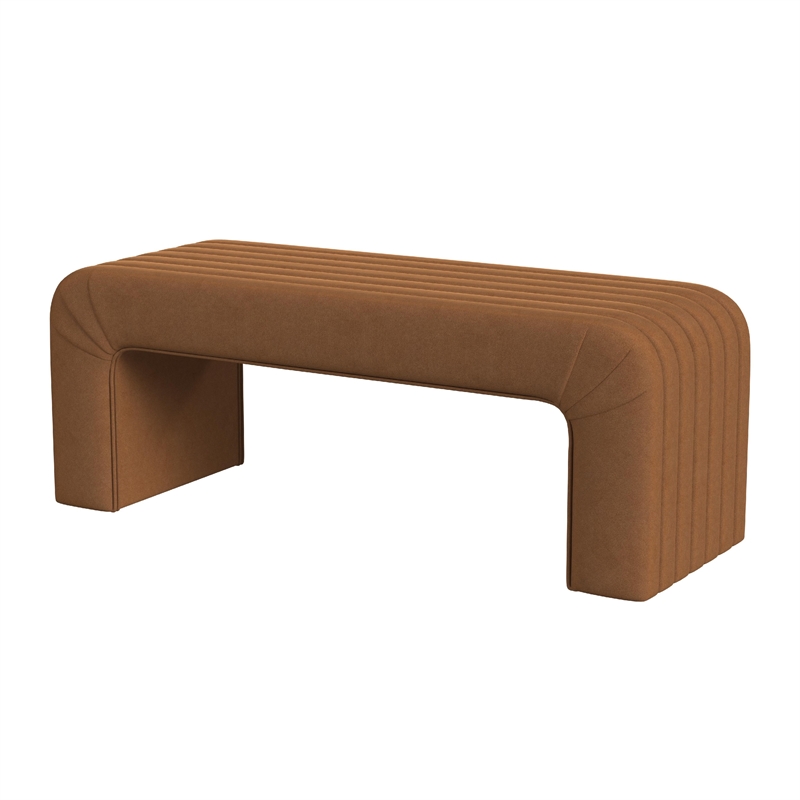Benjara Gus Bench- Curved Arch Design- Orange Channel Tufted Velvet 48 Inch