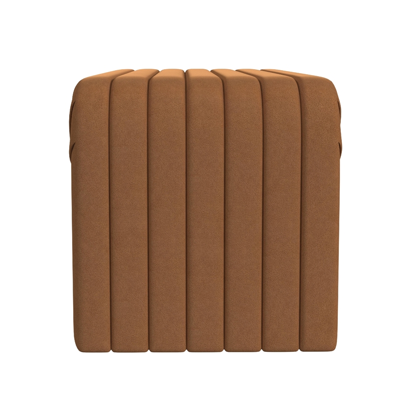 Benjara Gus Bench- Curved Arch Design- Orange Channel Tufted Velvet 48 Inch