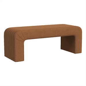 Benjara Gus Bench- Curved Arch Design- Orange Channel Tufted Velvet 48 Inch