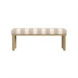 Benjara Fin Bench- Natural Brown Wood- Striped Tan Cream Polyester 48 Inch