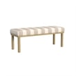 Benjara Fin Bench- Natural Brown Wood- Striped Tan Cream Polyester 48 Inch