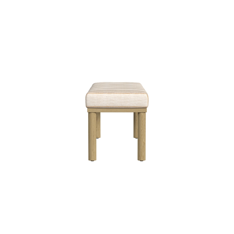 Benjara Fin Bench- Natural Brown Wood- Striped Tan Cream Polyester 48 Inch