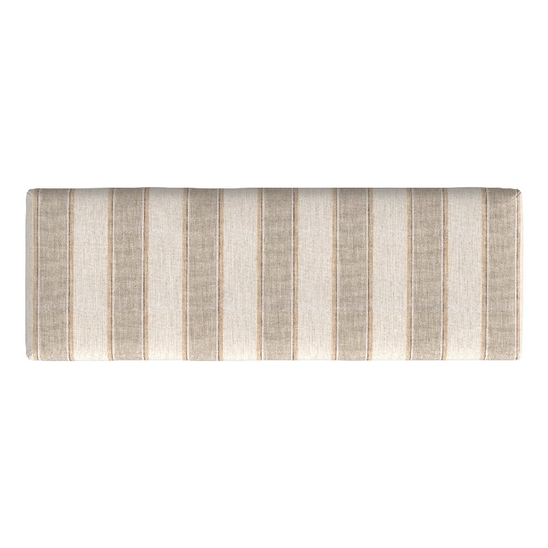 Benjara Fin Bench- Natural Brown Wood- Striped Tan Cream Polyester 48 Inch
