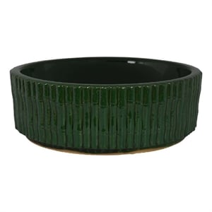 Benjara Limy Large Accessory Bowl- 14&quot Textured- Dark Green Glazed Ceramic