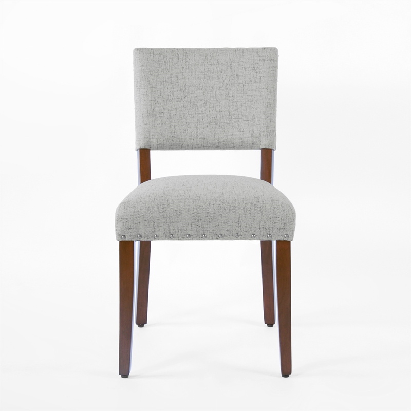 Benjara Dining Side Chair Set of 2- Padded Open Back- Gray Woven Fabric