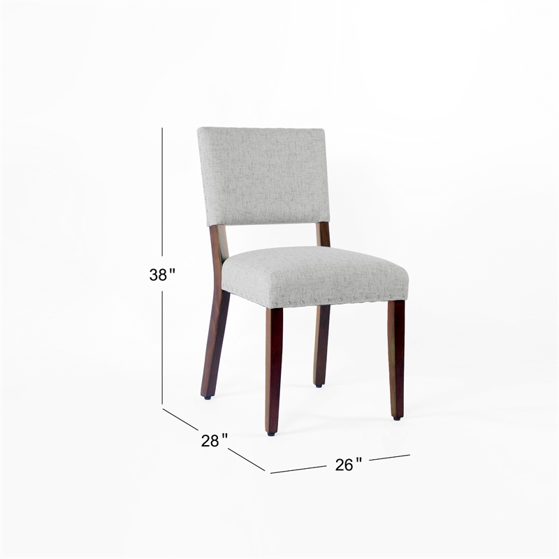 Benjara Dining Side Chair Set of 2- Padded Open Back- Gray Woven Fabric