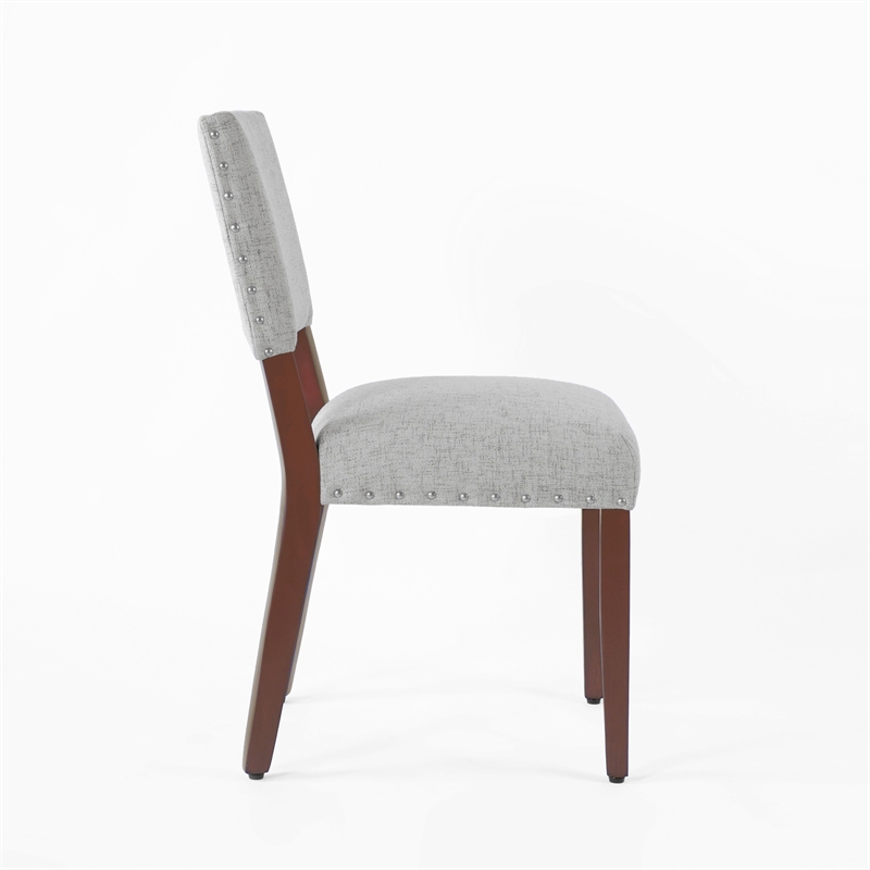 Benjara Dining Side Chair Set of 2- Padded Open Back- Gray Woven Fabric