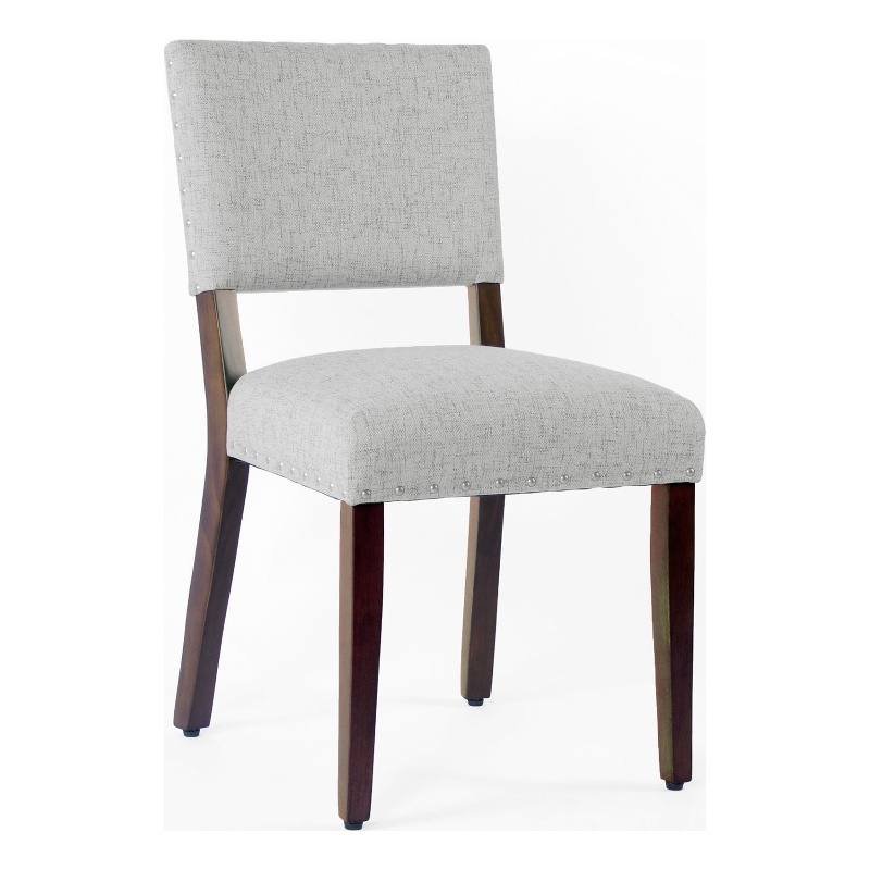 Benjara Dining Side Chair Set of 2- Padded Open Back- Gray Woven Fabric