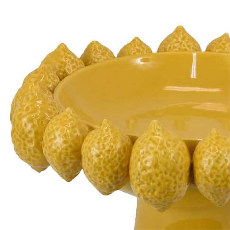 Benjara Rambo Decorative Bowl- Sculpted Lemon Motifs- Glazed Yellow Ceramic