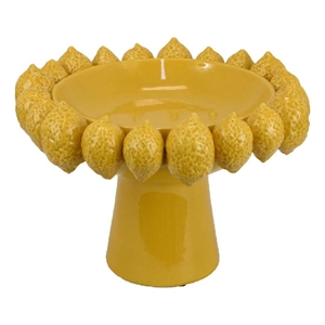 Benjara Rambo Decorative Bowl- Sculpted Lemon Motifs- Glazed Yellow Ceramic