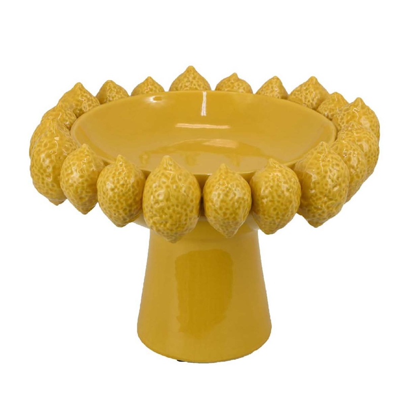 Benjara Rambo Decorative Bowl- Sculpted Lemon Motifs- Glazed Yellow Ceramic