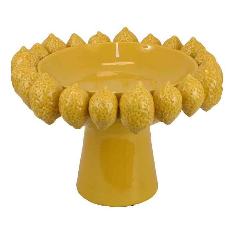 Benjara Rambo Decorative Bowl- Sculpted Lemon Motifs- Glazed Yellow Ceramic
