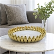Benjara Milly Decorative Bowl- Raised Petal Rim- Gold White Ceramic 16 Inch