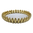 Benjara Milly Decorative Bowl- Raised Petal Rim- Gold White Ceramic 16 Inch