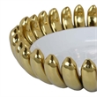 Benjara Milly Decorative Bowl- Raised Petal Rim- Gold White Ceramic 16 Inch
