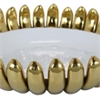 Benjara Milly Decorative Bowl- Raised Petal Rim- Gold White Ceramic 16 Inch