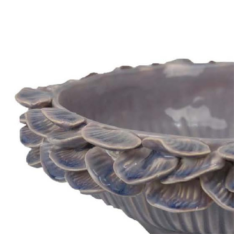 Benjara Kiana Decorative Bowl- Gray Ceramic- Flared Scales Rim Accent- 12 Inch