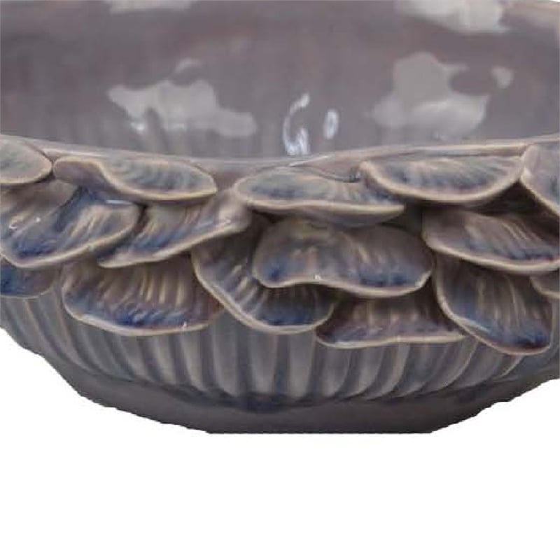 Benjara Kiana Decorative Bowl- Gray Ceramic- Flared Scales Rim Accent- 12 Inch